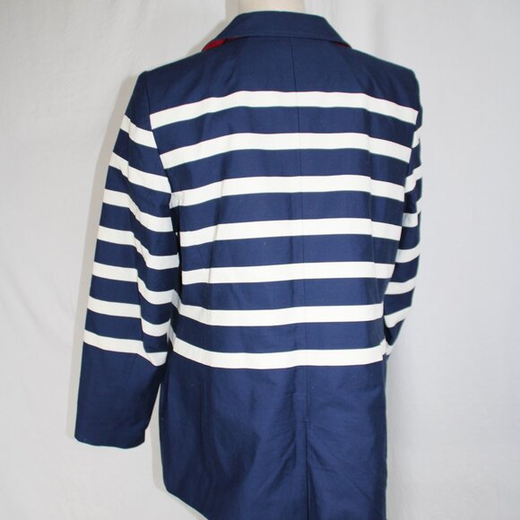 Talbots Petite Breton Nautical Navy White Stripe Peacoat Blazer Jacket Sz Large - Picture 8 of 12